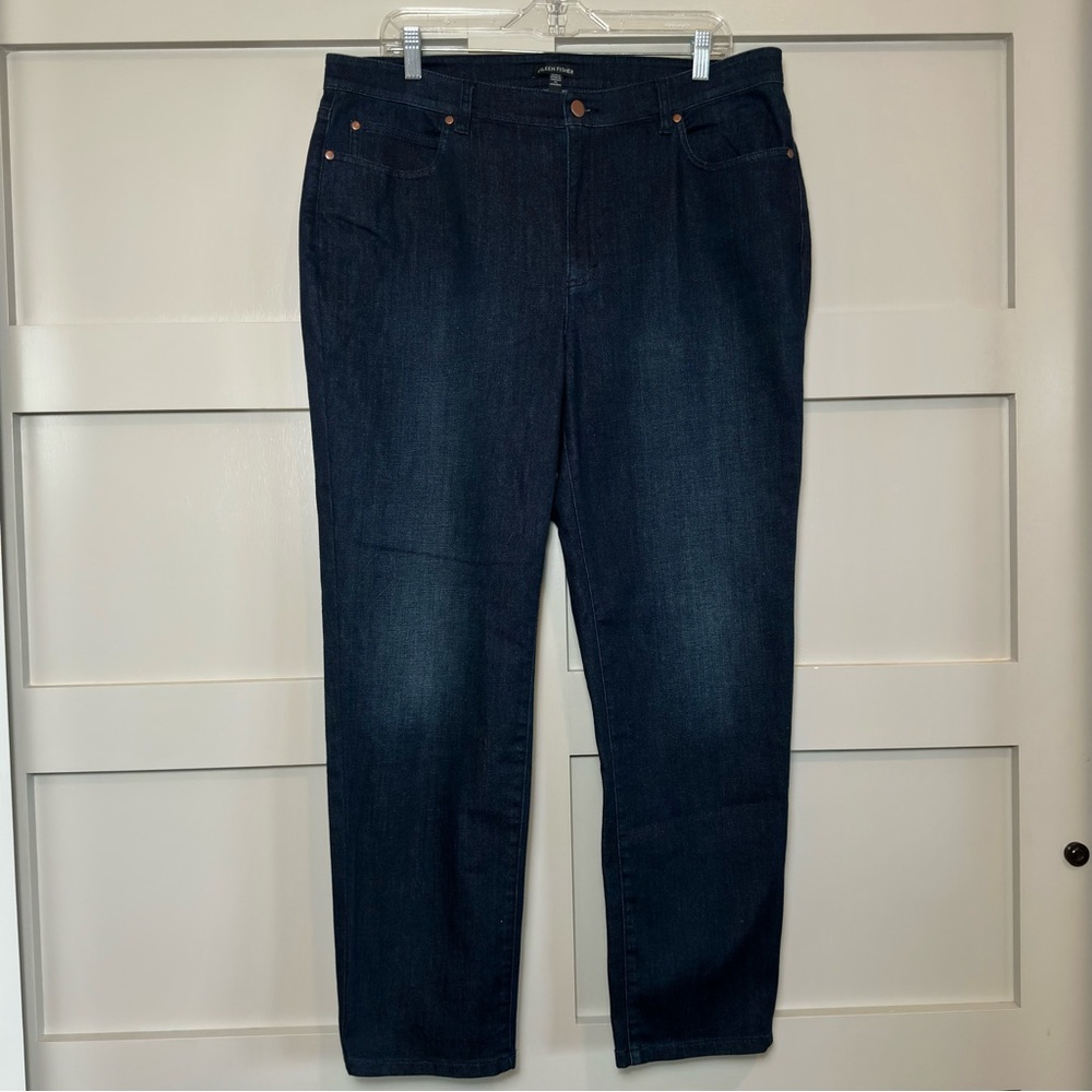 Eileen Fisher Organic Cotton Dark Wash Tapered Pants Jeans Stretch Women's 16